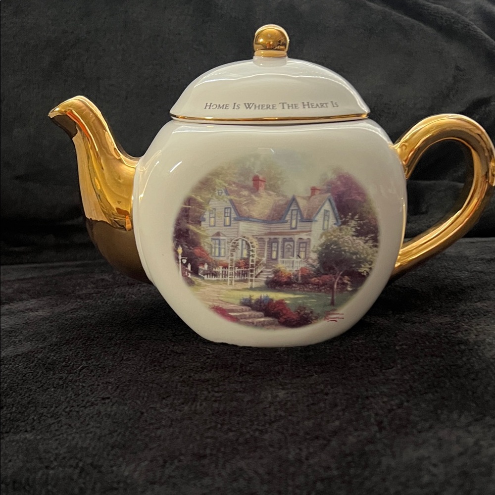 ThomasKinkade Teapot with Scenic Design home is where the heart is..